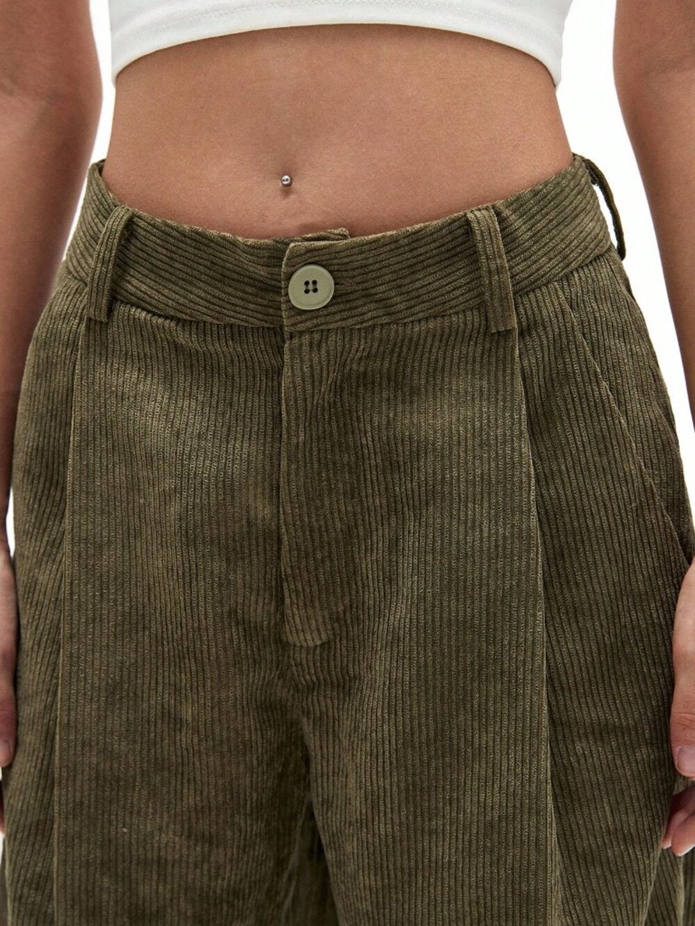 Army Green Casual Women's Straight Leg Pants - Picture 6 of 6